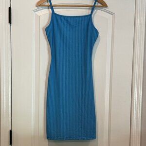 🔵 Blue Ribbed Spaghetti Strap Mini Dress